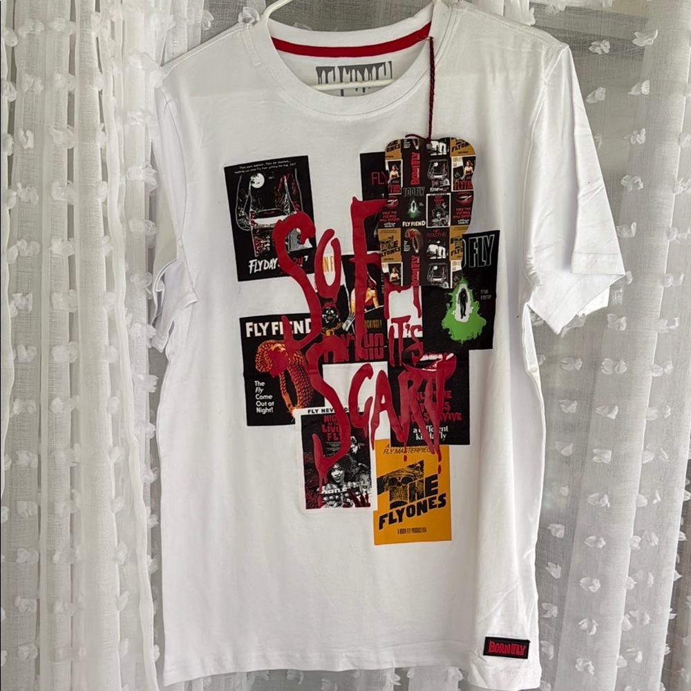 White and Red Short Sleeve Graphic Tee